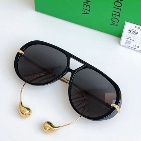 Bottega Veneta Black and Gold Aviator Sunglasses